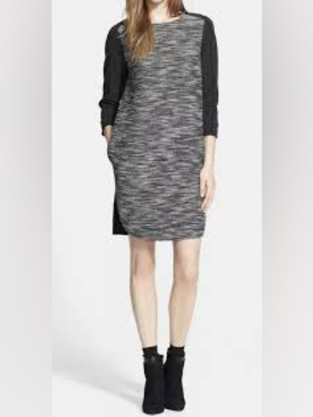 Vince Black and Heather Gray Colorblock Knit Shift Dress